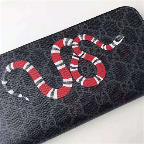 gucci kingsnake print gg supreme zip around wallet|Gucci kingsnake print wallet.